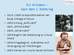 R.V. Williams – 
nach dem 1. Weltkrieg