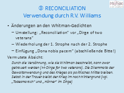  RECONCILIATION
Verwendung durch R.V. Williams